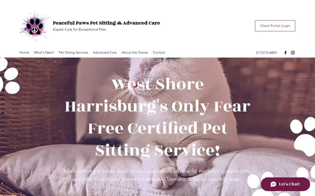 Homepage of Peaceful Paws Pet Sitting & Advanced Care – cat sitter in Enola, PA