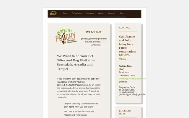 Homepage of Perfectly Poochy – cat sitter in Scottsdale, AZ
