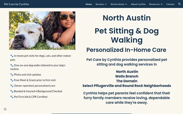Homepage of Pet Care by Cynthia – cat sitter in Hutto, TX