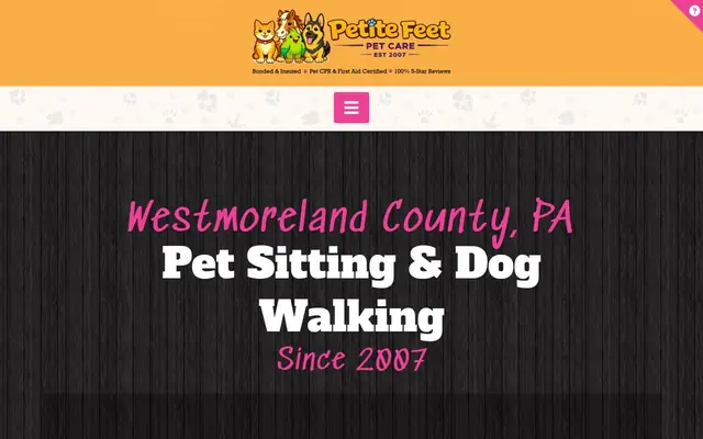 Homepage of Petite Feet Pet Care – cat sitter in Mt Pleasant, PA
