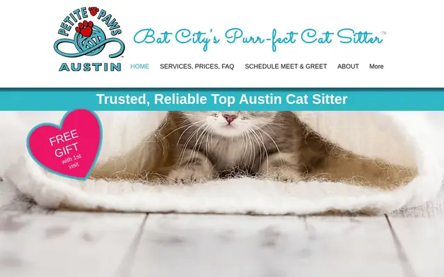 Homepage of Petite Paws Austin Cat Sitter – cat sitter in Texas