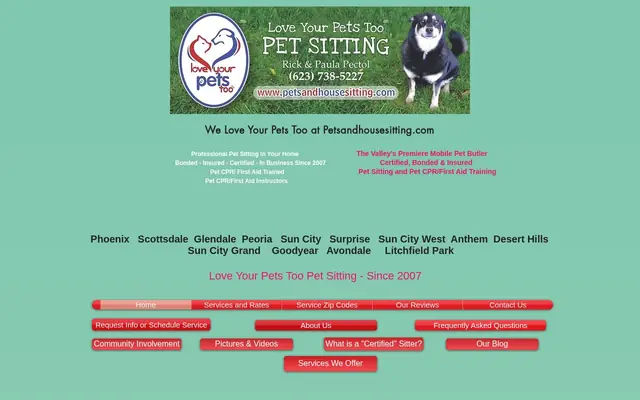 Homepage of PetsAndHousesitting.com Love Your Pets Too Pet Sitting – cat sitter in Glendale, AZ