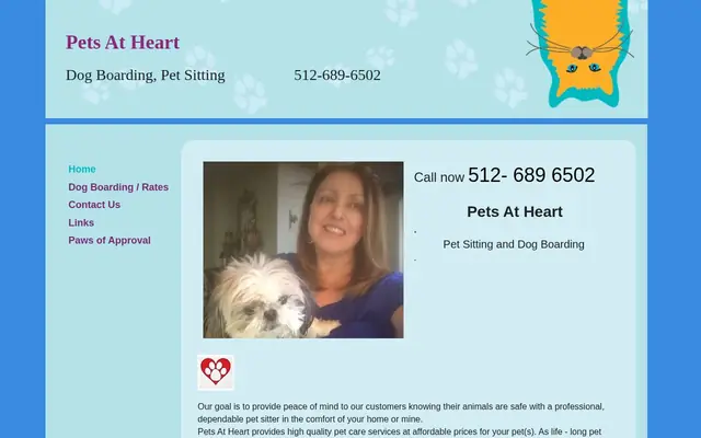 Homepage of Pets At Heart – cat sitter in Round Rock, TX