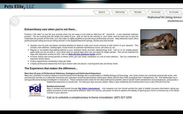 Homepage of Pets Elite LLC – cat sitter in Altamonte Springs, FL