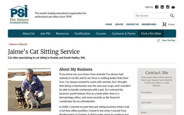 Homepage of Jaime’s Cat Sitting Service – cat sitter in Massachusetts