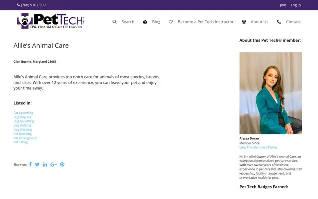 Homepage of Allie's Animal Care – cat sitter in Riviera Beach, MD