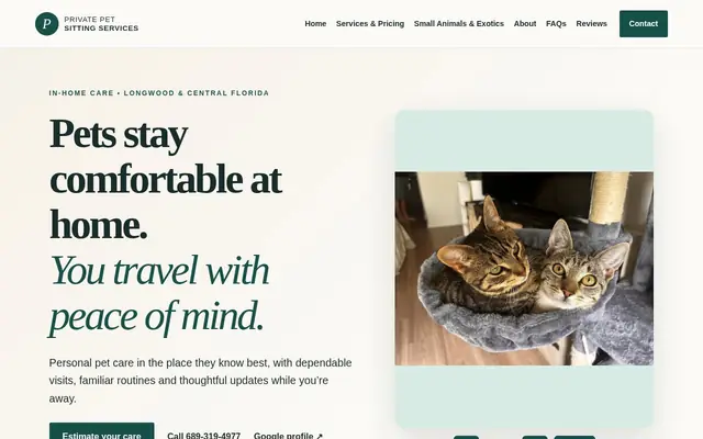 Homepage of Private Pet Sitting Services – cat sitter in Altamonte Springs, FL