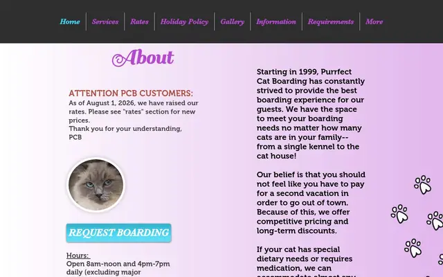 Homepage of Purrfect Cat Boarding Shoreline – cat sitter in Shoreline, WA