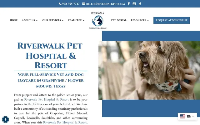 Homepage of Riverwalk Pet Hospital & Resort – cat sitter in Grapevine, TX