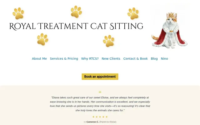 Homepage of Royal Treatment Cat Sitting – cat sitter in Ohio