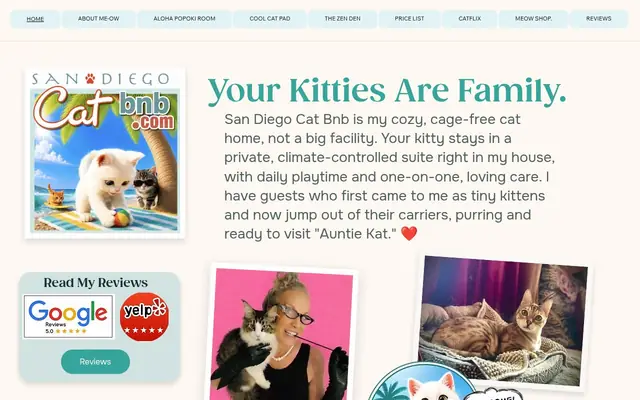 Homepage of San Diego Cat bnb – cat sitter in California