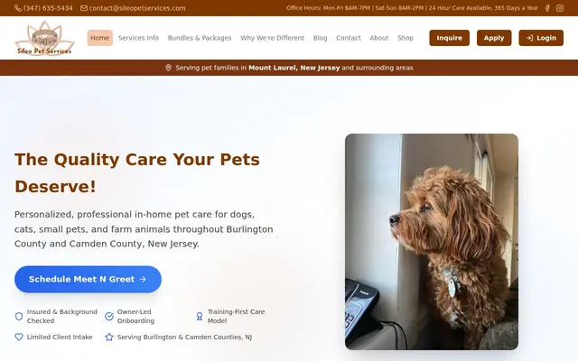 Homepage of Sileo Pet Services – cat sitter in Mt Laurel Township, NJ