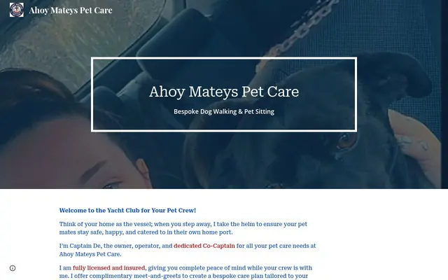 Homepage of Ahoy Mateys Pet Care – cat sitter in Mercer Island, WA