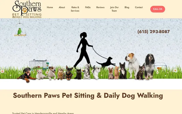 Homepage of Southern Paws Pet Sitting & Daily Dog Walking – cat sitter in Hendersonville, TN
