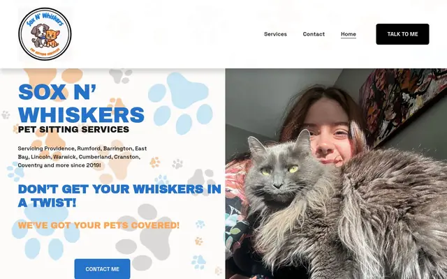 Homepage of Sox N’ Whiskers – cat sitter in Rumford, RI