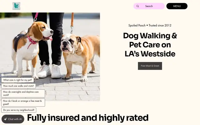 Homepage of Spoiled Pooch, LLC – cat sitter in Los Angeles, CA