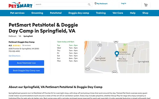Homepage of PetSmart Doggie Day Camp – cat sitter in Springfield, VA