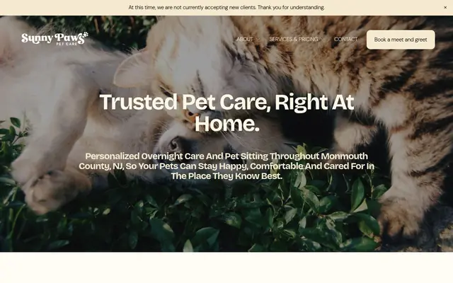 Homepage of Sunny Paws Pet Care LLC – cat sitter in Red Bank, NJ