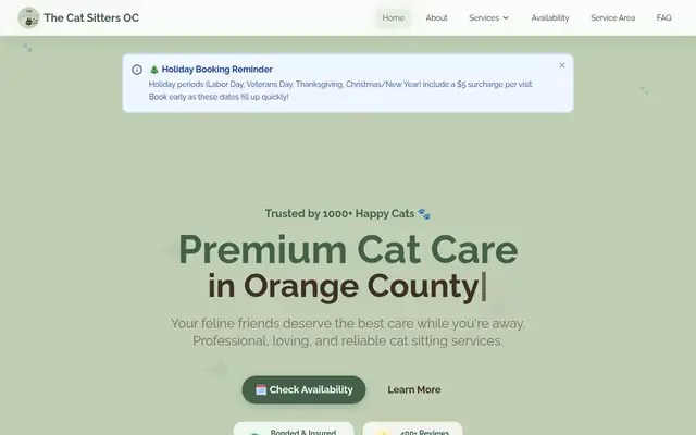 Homepage of The Cat Sitters OC – cat sitter in Costa Mesa, CA