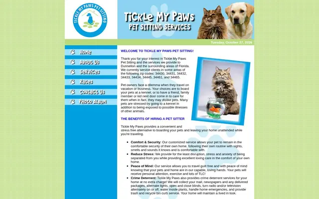 Homepage of Tickle My Paws Pet Sitting – cat sitter in Dunnellon, FL
