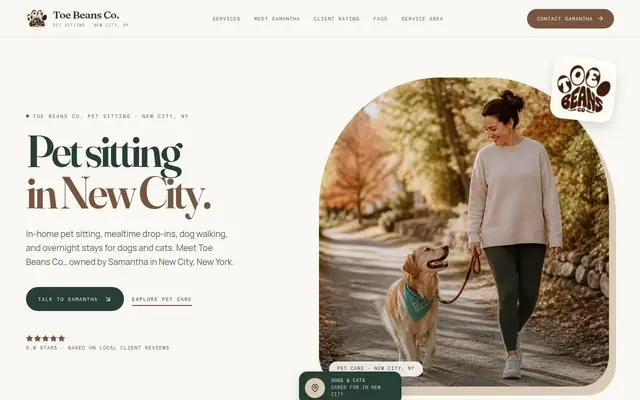 Homepage of Toe Beans Co. Pet Sitting – cat sitter in New City, NY