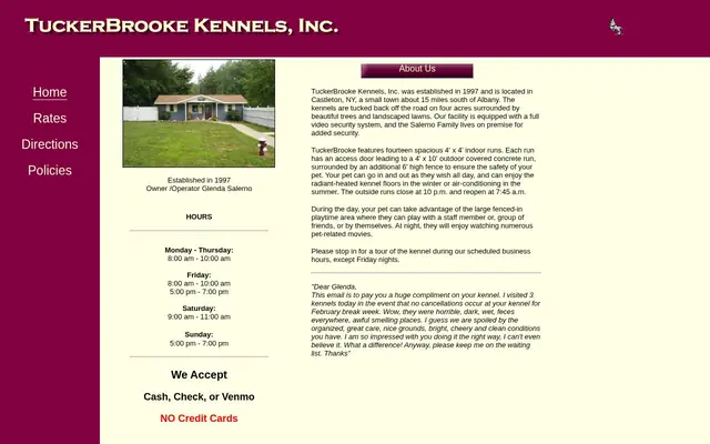 Homepage of Tuckerbrooke Kennels – cat sitter in Castleton-On-Hudson, NY