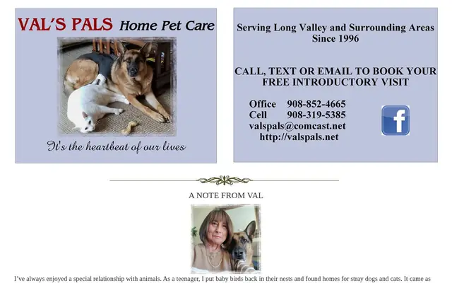 Homepage of VAL'S PALS, Home Pet Care – cat sitter in Hackettstown, NJ