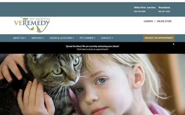 Homepage of Veremedy Pet Hospital – cat sitter in White River Junction, VT