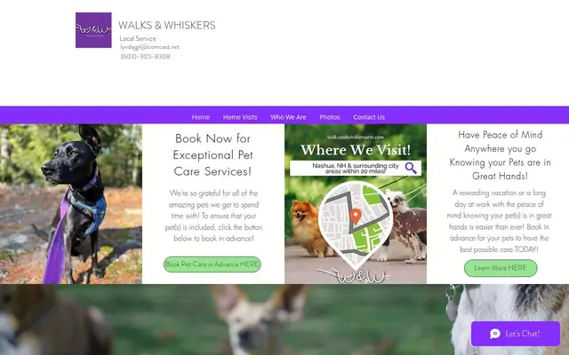 Homepage of Walks & Whiskers – cat sitter in New Hampshire