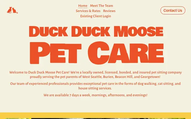Homepage of Duck Duck Moose Pet Care – cat sitter in Seattle, WA