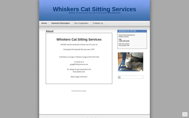 Homepage of Whiskers Pet Sitting Services – cat sitter in Portsmouth, NH