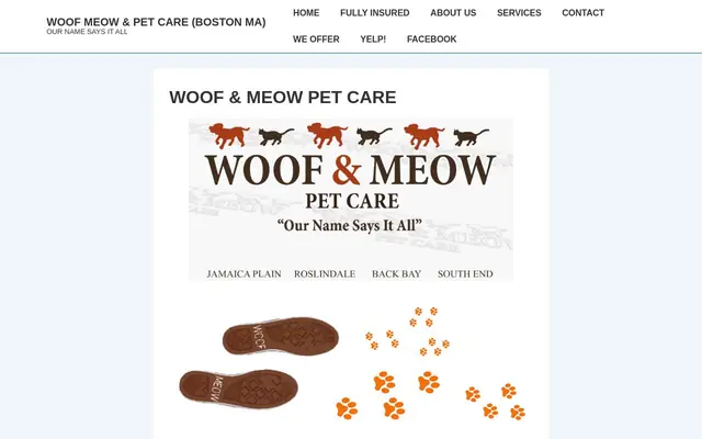 Homepage of Woof and Meow Pet Care – cat sitter in Roslindale, MA