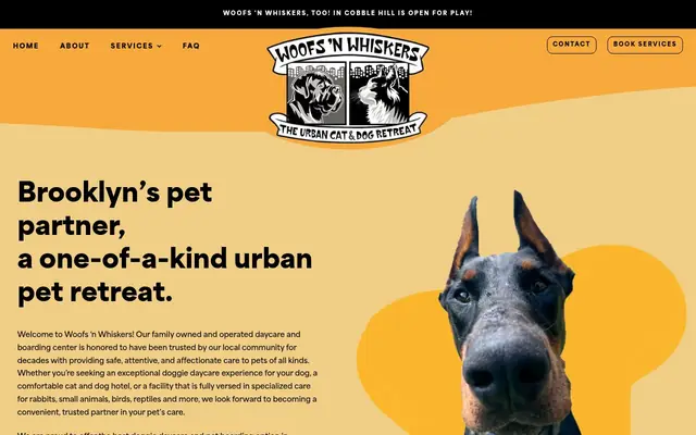 Homepage of Woofs 'n Whiskers – cat sitter in Brooklyn, NY