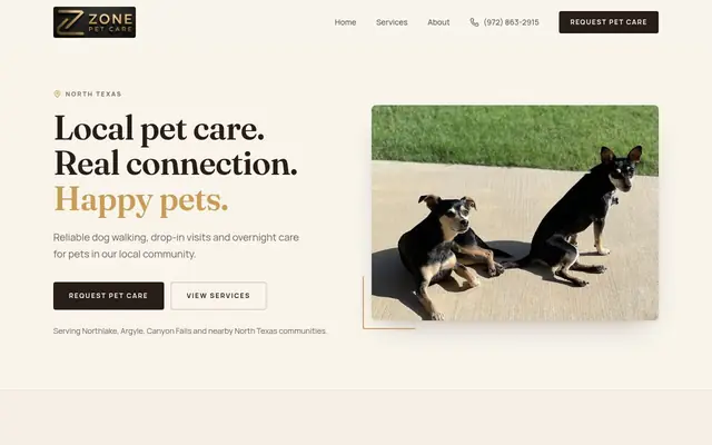 Homepage of ZONE Pet Care – cat sitter in Trophy Club, TX