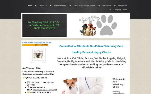 Homepage of Ace Veterinary Clinic – cat vet in San Antonio, TX