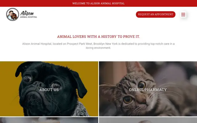 Homepage of Alison Animal Hospital – cat vet in Brooklyn, NY