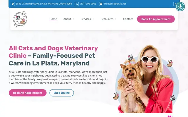 Homepage of All Cats & Dogs Veterinary Clinic – cat vet in La Plata, MD