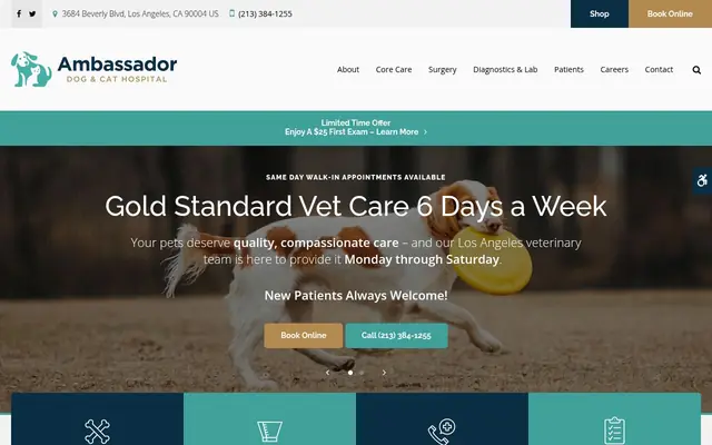 Homepage of Ambassador Dog & Cat Hospital – cat vet in Los Angeles, CA