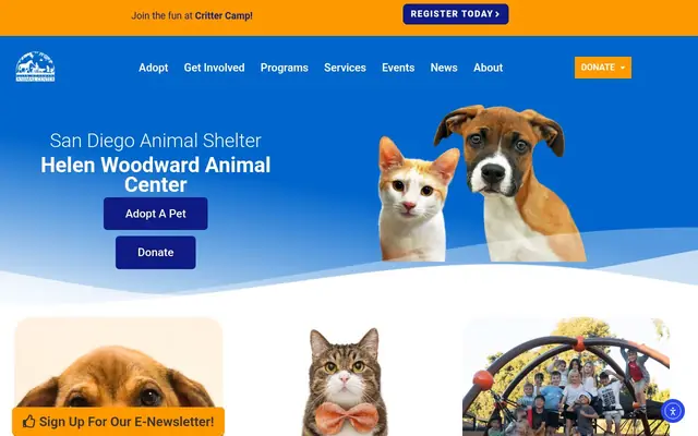Homepage of Helen Woodward Animal Center – cat vet in Rancho Santa Fe, CA