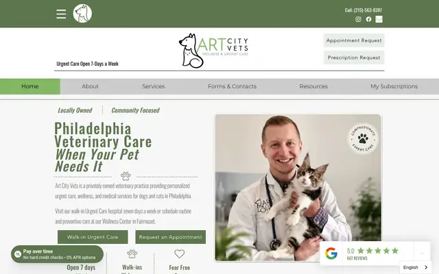 Homepage of Art City Vets & Urgent Care – cat vet in Philadelphia, PA
