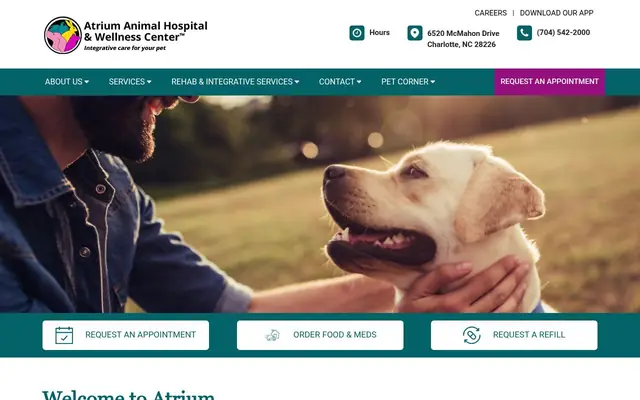 Homepage of Atrium Animal Hospital – cat vet in Charlotte, NC