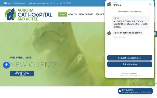 Homepage of Aurora Cat Hospital & Hotel – cat vet in Centennial, CO