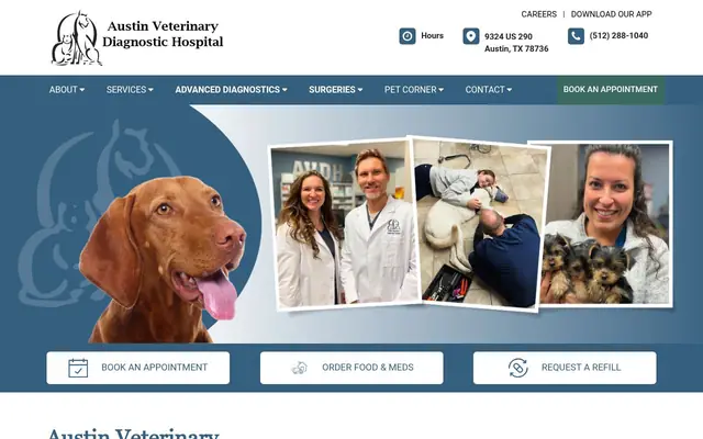 Homepage of Austin Veterinary Diagnostic Hospital – cat vet in Austin, TX