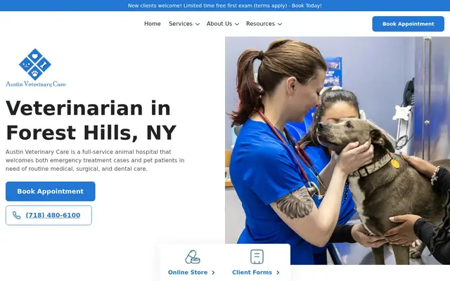 Homepage of Austin Veterinary Care – cat vet in Forest Hills, NY