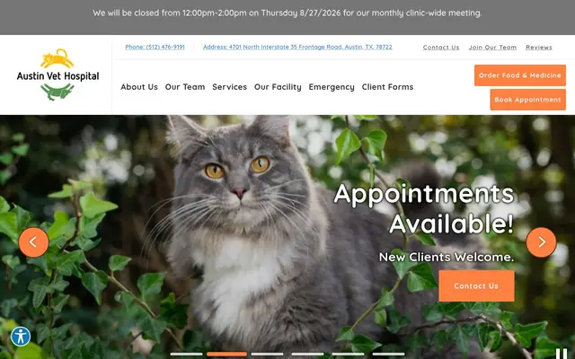 Homepage of Austin Vet Hospital – cat vet in Austin, TX