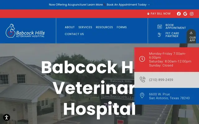 Homepage of Babcock Hills Veterinary Hospital – cat vet in San Antonio, TX