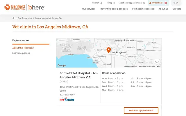 Homepage of Banfield Pet Hospital – cat vet in Los Angeles, CA