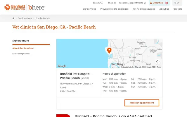 Homepage of Banfield Pet Hospital – cat vet in San Diego, CA