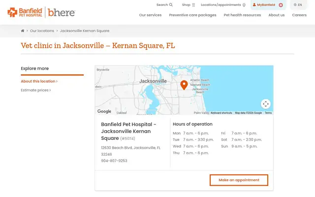 Homepage of Banfield Pet Hospital – cat vet in Jacksonville, FL