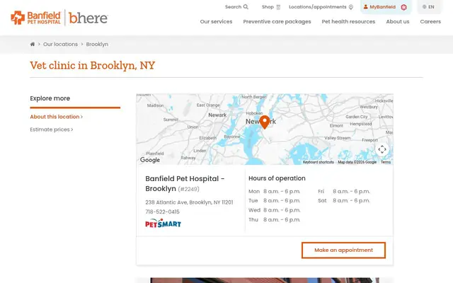 Homepage of Banfield Pet Hospital – cat vet in Brooklyn, NY